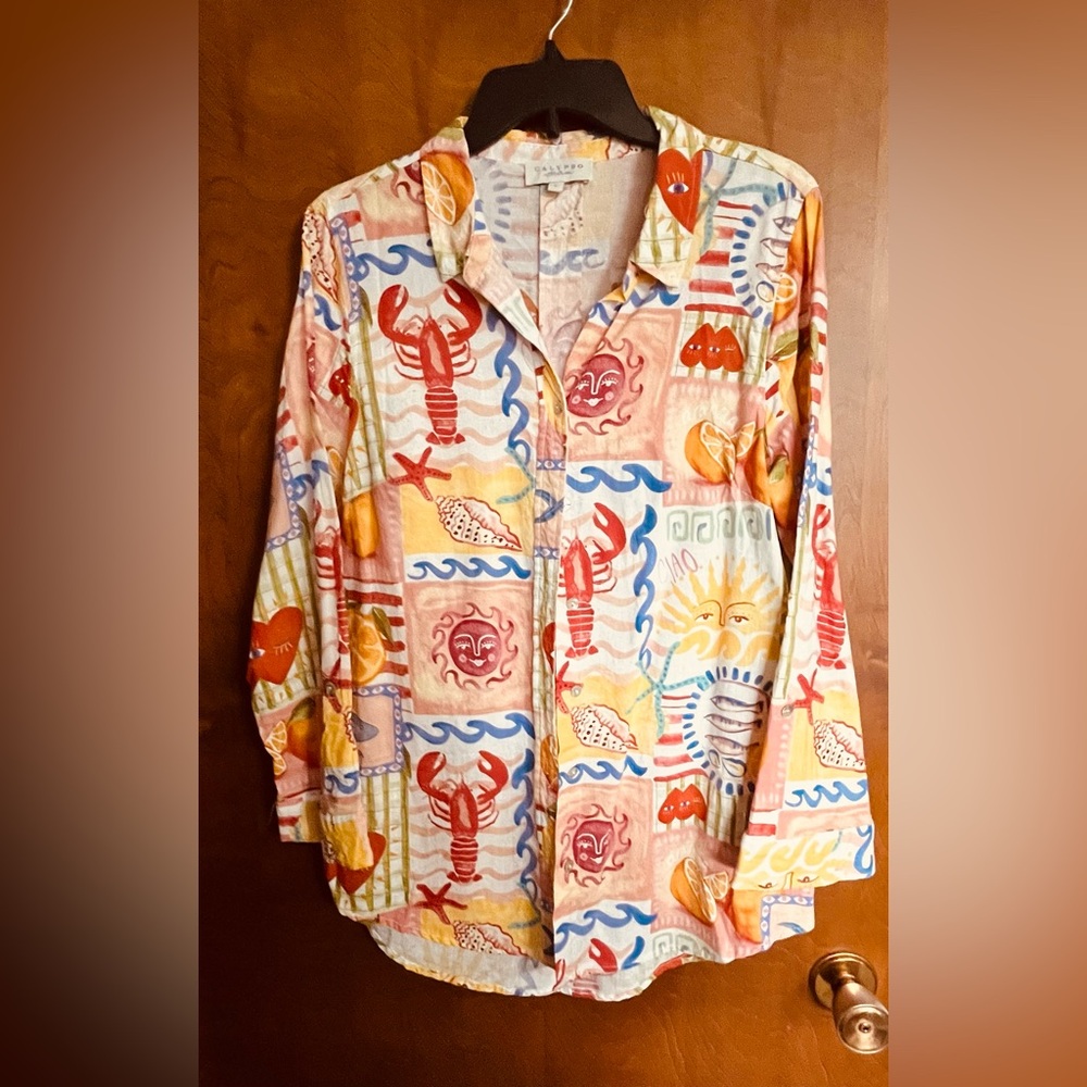CALYPSO ST BARTH NWOT Ladies tropical print button down collared tunic shirt - Picture 2 of 11